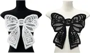 SuiGlory 2 PCS Bowknot Lace Applique, White Black Embroidered Applique Patches for Decor Bridal Wedding Dress Decoration