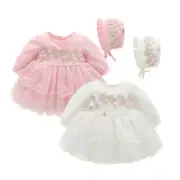 Baby Kids Girls Lace Tutu Princess Dress Long Sleeve Floral Party Dress Hat Sets