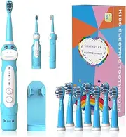 Kids Sonic Electric Toothbrush, Rechargeable Smart Toothbrush for Children Toothbrush for Toddlers Age 3-12 with 30s Reminder, 2 Mins Timer, 6 Modes, 6 Brush Heads (AU-8680-8-Blue)