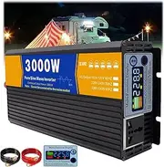 3000 Watt Pure Sine Wave Power Inverter DC 12V 24V 48V 60V 72V to 110V/220V Converter Car Charger with LCD Display Car Converter to Outlet Adapter,60V to 110V