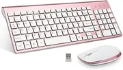 Wireless Keyboard and Mouse, FENIFOX Full-Size Whisper-Quiet Compact Compatible with Mac PC Laptop Tablet Notebook Windows - Rose Gold Pink