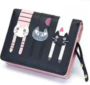 [HieoAnir] Mini Wallets PU Leather Cat Coin Purse Card Holder for Girl Women,Mini Leather Pocket Wallet Ladies Backpack Bag Wallet (Black)