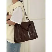 Plain Faux Leather Tote Bag Coffee - One Size