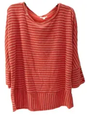 Westbound Woman Stripe Tunic Top Crew Neck Polyester-Rayon Cherry [XL]
