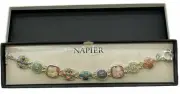 Napier 7" Bracelet Flowers Rhinestones Multi-Colored Crystal Accents NEW NIB