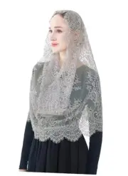 Spanish Infinity Veils for Church Lace Chapel Veils Catholic Church Veil Gray