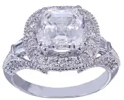 14k Solid White Gold Asscher Cut Moissanite Engagement Ring Halo Prong 2.85ctw