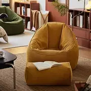 Corduroy Bean Bag Sofa Cover (no Filling) for Living Room Bedroom Lazy Sofa Cover for Adults Teens(Yellow,One Set)