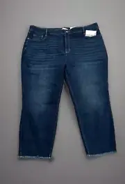 Nine West Jeans Women 22WS Crop Straight Leg High Rise Blue Denim Pants Raw Hem