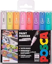 POSCA PC-1M Water Based Permanent Marker Paint Pens. Premium Extra Fine Tip for Arts and Crafts. Multi Surface Use On Wood, Metal, Paper, Cardboard, Glass, Fabric, Ceramic & Stone. Set of 8 Assorted
