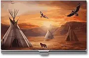 LKHDS Slim Aluminum Alloy Business Card Holder Native American Tribes Pocket Business Card Case Portable Business Card Wallet Business Card Holders Handheld Card Box for Women Men, style, One size