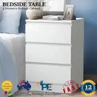 Bedside Table 3 Drawers Side Tables Storage Cabinet Nightstand Furniture White