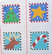 Set of Four Christmas Coasters/Ornaments Hand Painted Needlepoint Canvas