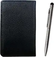 [タキザワ] MEIB-9A094A Grain Cowhide Black Business Card Holder Smartphone Touch Short Metal Rotating Ballpoint Pen Set