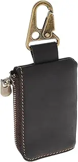 [LIFKOME] Men's Leather Wallet Keychain Small Zipper Pouch for Earphones and Keys Slim Coin Purse with Belt Clip for Travel and Daily Use