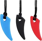 Silicone Chew Ring Necklace, Chewelry Pendant for Adults and Babies to Wear, Soft Sensory Care Tools for Autism, ADHD and Teething Kids (3 Pack, Spike Shape)