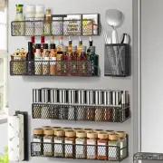 Magnetic Spice Rack for Refrigerator, 6 Pack Metal Magnetic Shelf Black, Move...