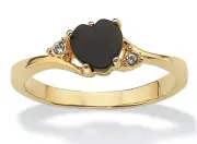 HEART SHAPED ONYX CRYSTAL ACCENT GP RING 14K GOLD STERLING SILVER 5 6 7 8 9 10