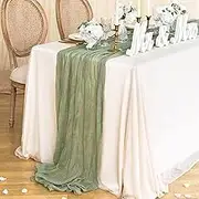 Cheesecloth Gauze Table Runner 90x400CM Large Cheesecloth Table Cloth Soft Durable Gauze Table Centerpiece Runner for Wedding Party Bridal Shower Decoration (Grass Green)