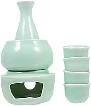 1Set Ceramic Sake Serving Cup Set with Warmer Sake Set for Home Use Includes Sake Warmer and Serving Cups for Sake and Enjoyment