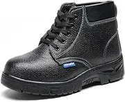 [SDEQA] Mens Safety Boots Leather Steel Toe Cap Ankle Boots Lightweight Non-Slip Work Shoes for Construction Workers for Work Construction