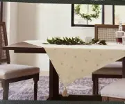 THRESHOLD Table Throw Runner 50 x 50 Square Embroidered Snowflake Cream Tassels