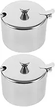 YOSADIER Versatile 2-piece Condiment Jar Set Stainless Steel Seasoning Containers Spatula for Tidy Kitchen