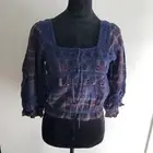 American Eagle Outfitters Women's US Size Small Plaid & Lace Peasant Top NWT