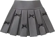 [FEOYA] Pleated Skirt Girls School Uniform Grey Black Summer High Waist Mini Pleated Skirt Bow Tie Casual Elastic Waist Everyday Wear Built-in Shorts -110-160