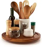 TIDTIA 10" Acacia Wood Lazy Susan Organizer for Cabinet - Round Lazy Susans Turntable for Countertop - Wooden Kitchen Rotating Storage Food Bin Container for Centerpiece Table, Spices, Pantry