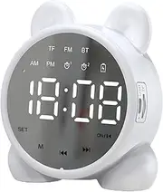 Wireless Digital Alarm Clock, Mirror LED Display Bluetooth Speaker FM Clock Radio with Portable Dual Alarm for Home, Office, Bedroom,White
