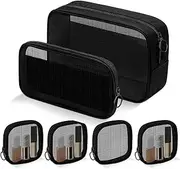 6 Pieces Black Mesh Makeup Bag, 3 Different Size Travel Makeup Bag Cosmetic Bag Set, Portable Mesh Bags with Zipper, Travel Pouches for Toiletries, Cosmetics
