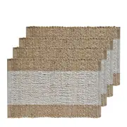 4PK J.Elliot Home Blake 33x48cm Jute Placemat Table Protector White & Warm Taupe