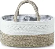 [PandaEar] Baby Diaper Caddy Organizer, Portable Nursery Storage Basket Cotton Rope Diaper Caddy for Baby Shower Gifts Newborn Infants -Brown