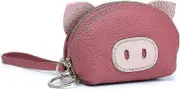 Womens Clutch Wallet Small Ladies Compact First Layer Cowhide Leather Cute Creative Cartoon Pig Shape Coin Purse Zipper