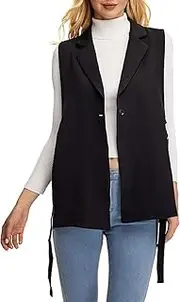 [Generic] Womens Open Front Lapel Collar Sleeveless Blazer Jacket