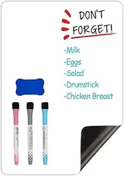12x8 Inch Magnetic Dry Erase Whiteboard Sheet for Fridge,Dry Erase Board,3 Whiteboard Pens(Red Black Blue 1 Eraser,Magnetic Soft White Board for Home, Office, School (A4 1pcs, White)