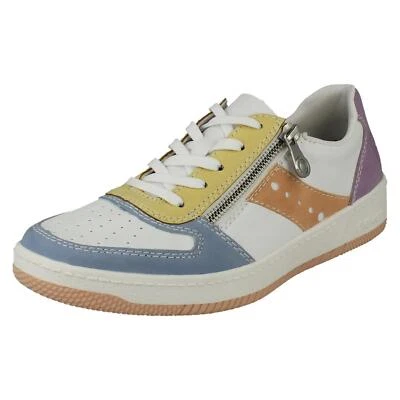 Ladies Riekers Lace Up Multicoloured White 100% Vegan Casual Trainers M5520