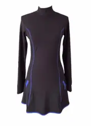 Olaya Sport Valor Dress Women's Small Long Sleeve Mock Neck Black Blue Trim $186