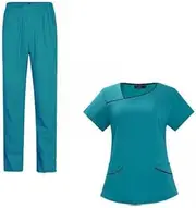[Perfeclan] 2x Nursing Scrubs for Women Set Nurses Uniform Comfortable Work Clothing Scrub Top And Pants for Massaging Veterinary Beauty Center Cosmetology