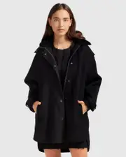 [Belle & Bloom] Heavy Hearted Wool Blend Detachable Hooded Coat - Black
