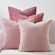 Topfinel Pink Cushion Covers 50cm x 50cm Winter Sofa Bed Colorful Cushions Soft Pillow Case 20x20 Corduroy Scatter Decorative Cushions Pillow Cover for Livingroom Bedroom Invisible Zipper,Set of 4