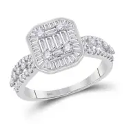 14kt White Gold Womens Baguette Diamond Fashion Cluster Ring 7/8 Cttw