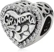 [YiRong Jewelry] Grandma Charm 925 Sterling Silver Family Charm My Love Charm Heart Charm Flower Charm for Pandora Charm Bracelet