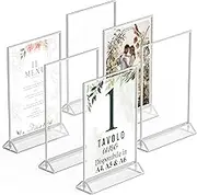 Silver Double Sided Picture Frames - 6 Pack - A5 Acrylic Silver Table Number Holders, Clear Easel Table Stand for Signs, Silver Frame for Wedding Table Numbers, Menu Holders, Picture Frames