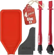 Sili Non-Stick Wood Glue Brush Silicone Applicator Kit | Comb/Squeegee Wood Glue Spreader & Tray | Reusable Small Brushes for Crafts, Arts & Hobby | Silicone Brushes for Woodworking