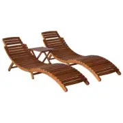 Folding Sun Lounger With Table Set Of 3 Acacia Wood Stylish Patio Pool Sunbed