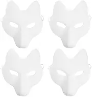 ifundom 4 Pcs Fox Mask DIY Animal Masquerade Masks White Paintable for Party Halloween Cosplay Costume Accessory