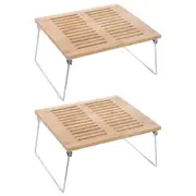 2x Boxsweden 32cm Collapsible Bamboo Storage Rack Home/Kitchen Organiser Stand