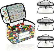 HKYLRAT 3 Pack Clear Toy Storage Bags, Transparent PVC Organizer Case with Name Tag Pocket, Waterproof Storage Organizer Pouch, Portable Organization for Building Blocks Puzzles